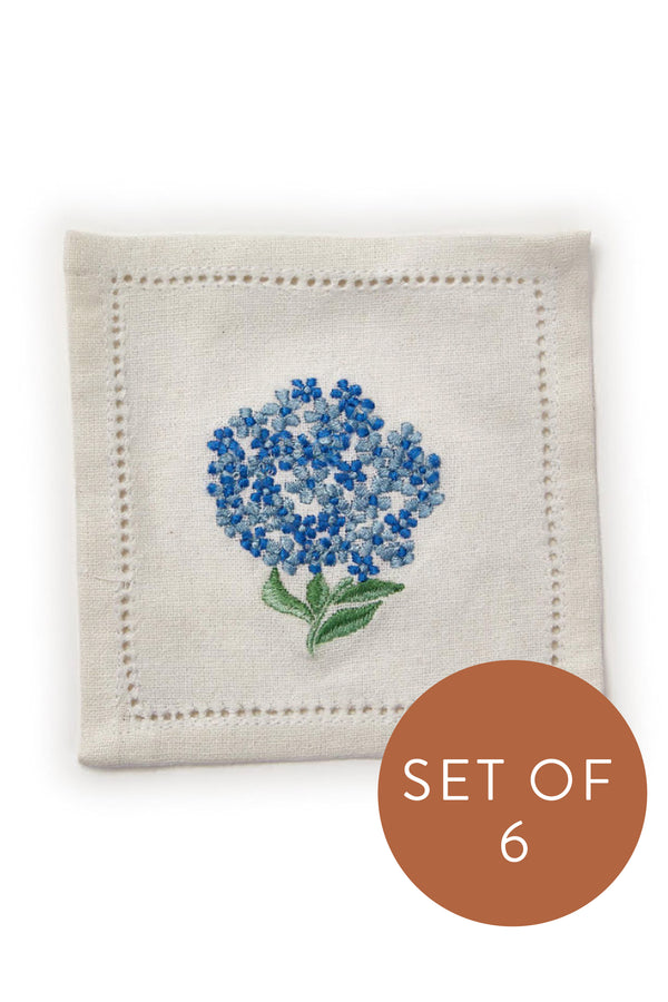 Hydrangea Embroidered Cocktail Napkins (set of 6)