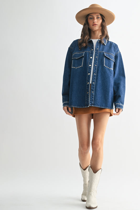 Studded Denim Long Sleeve