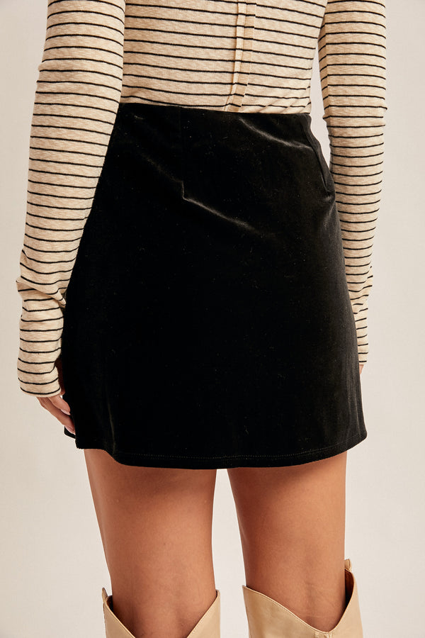 Slit Detailed Velvet Skort