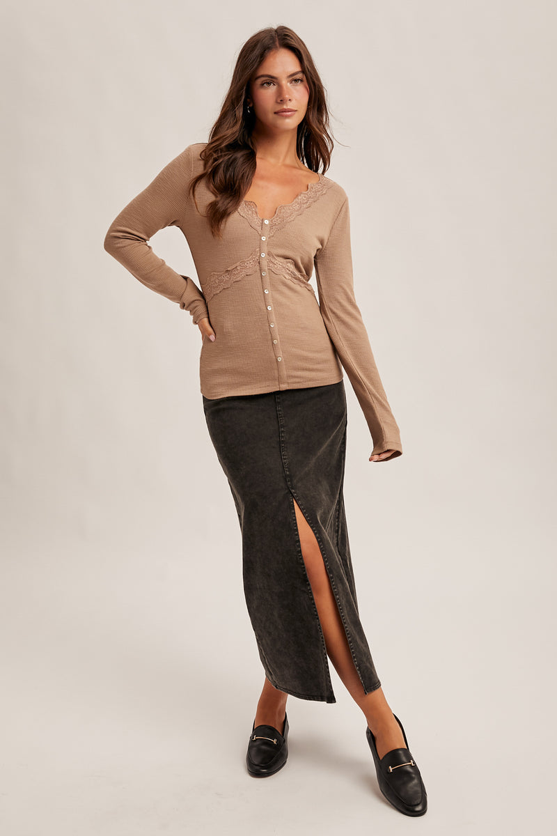 Lace Trim Detail Long Sleeve