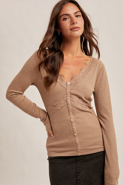 Lace Trim Detail Long Sleeve