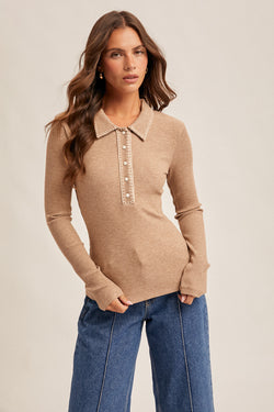 Blanket Stitch Collar Button Down Top
