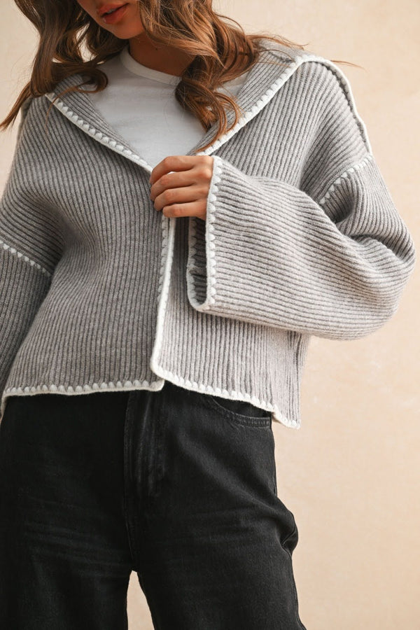 Grey Blank Stitch Cardigan