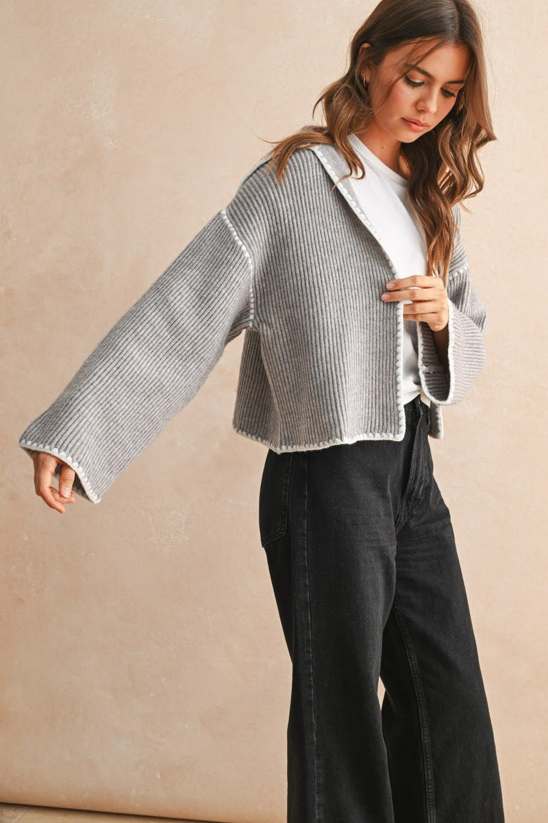 Grey Blank Stitch Cardigan