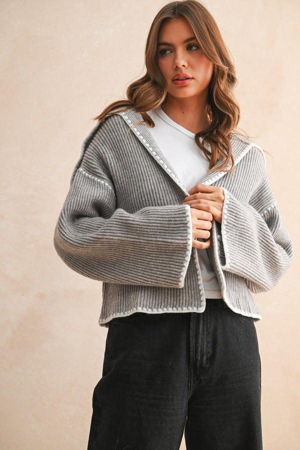 Grey Blank Stitch Cardigan