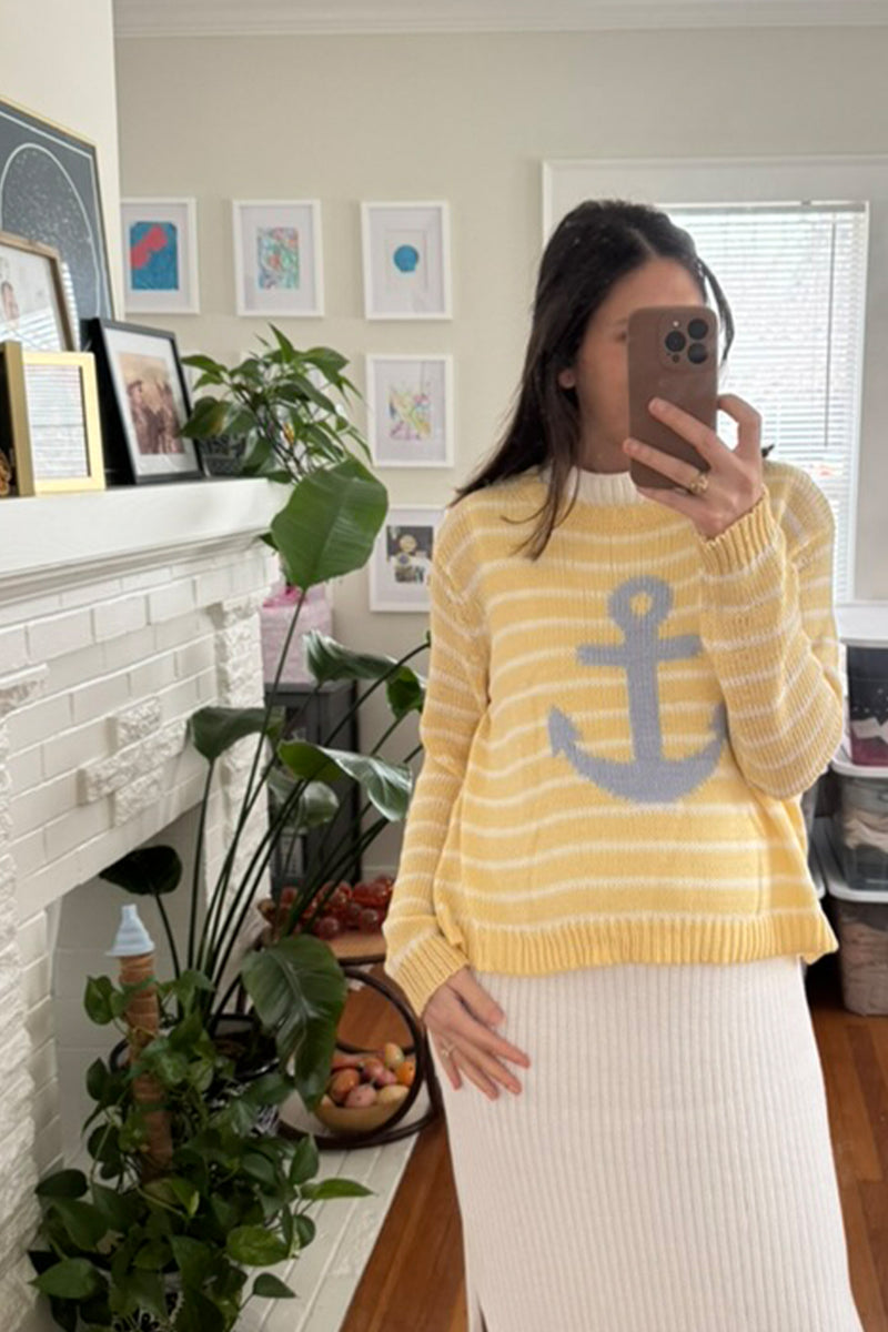 Anchor Striped Cotton Crew Sweater