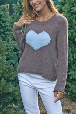 Brushed Heart Chunky Crew Sweater