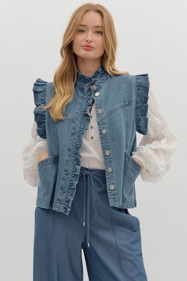 Denim Ruffle Vest