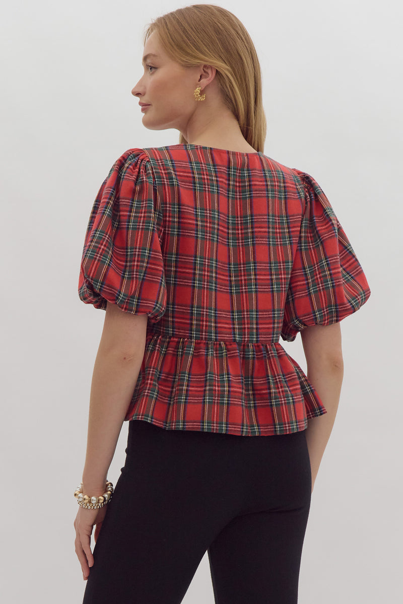 Samantha Plaid Blouse with Bows