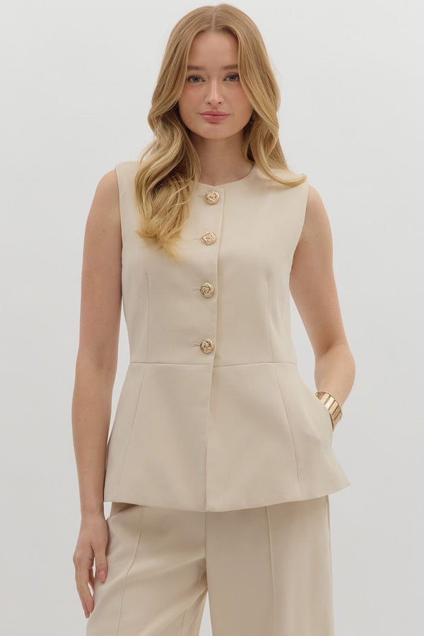 Ecru Vest with Gold Buttons