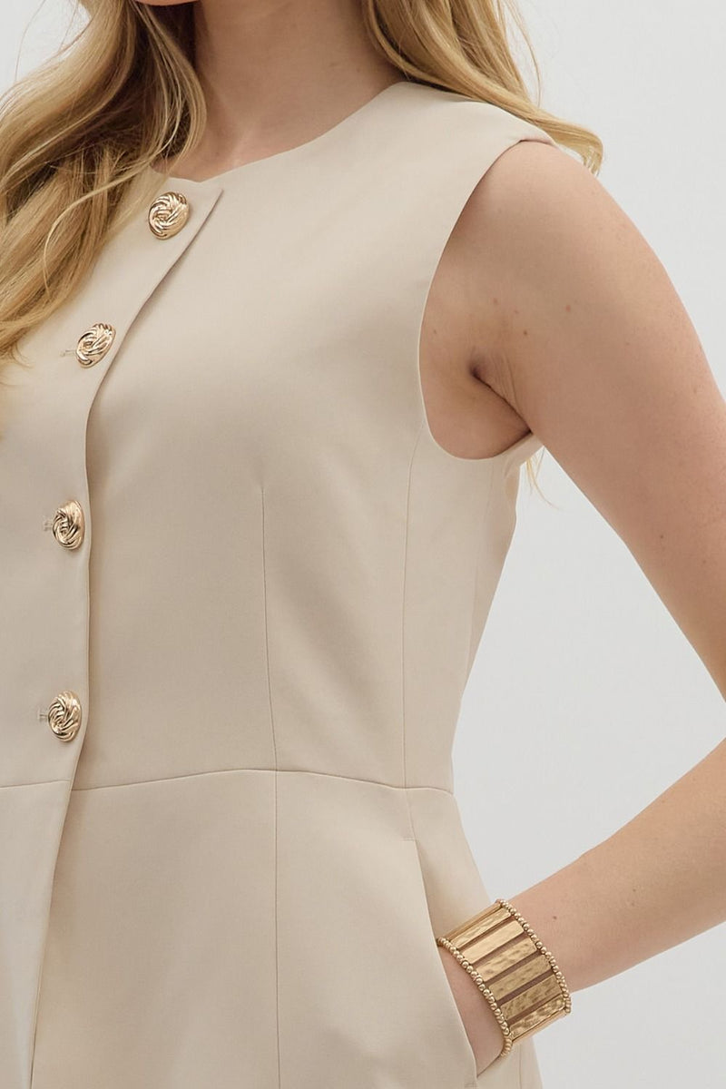 Ecru Vest with Gold Buttons