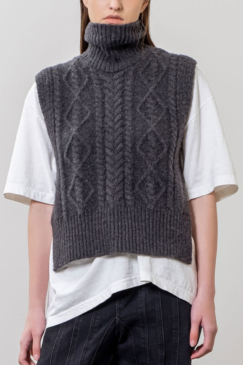 Tuttle Neck Cable Side Vest - Charcoal