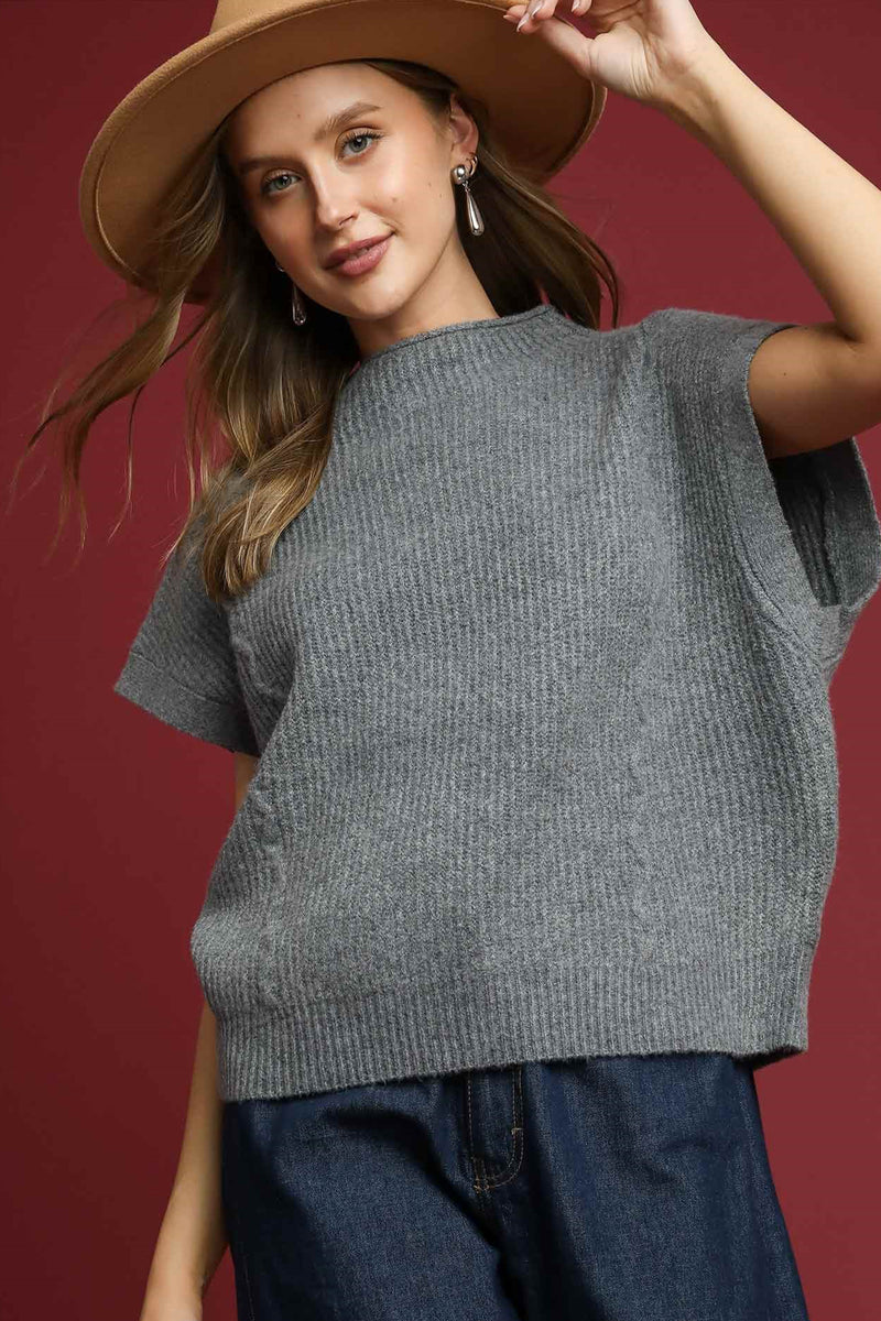 Knit Sweater Vest Top in Grey