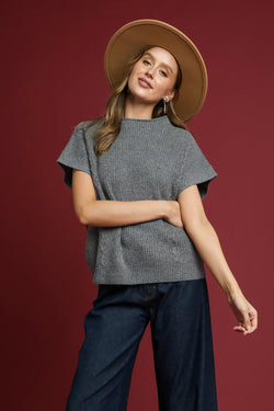 Knit Sweater Vest Top in Grey