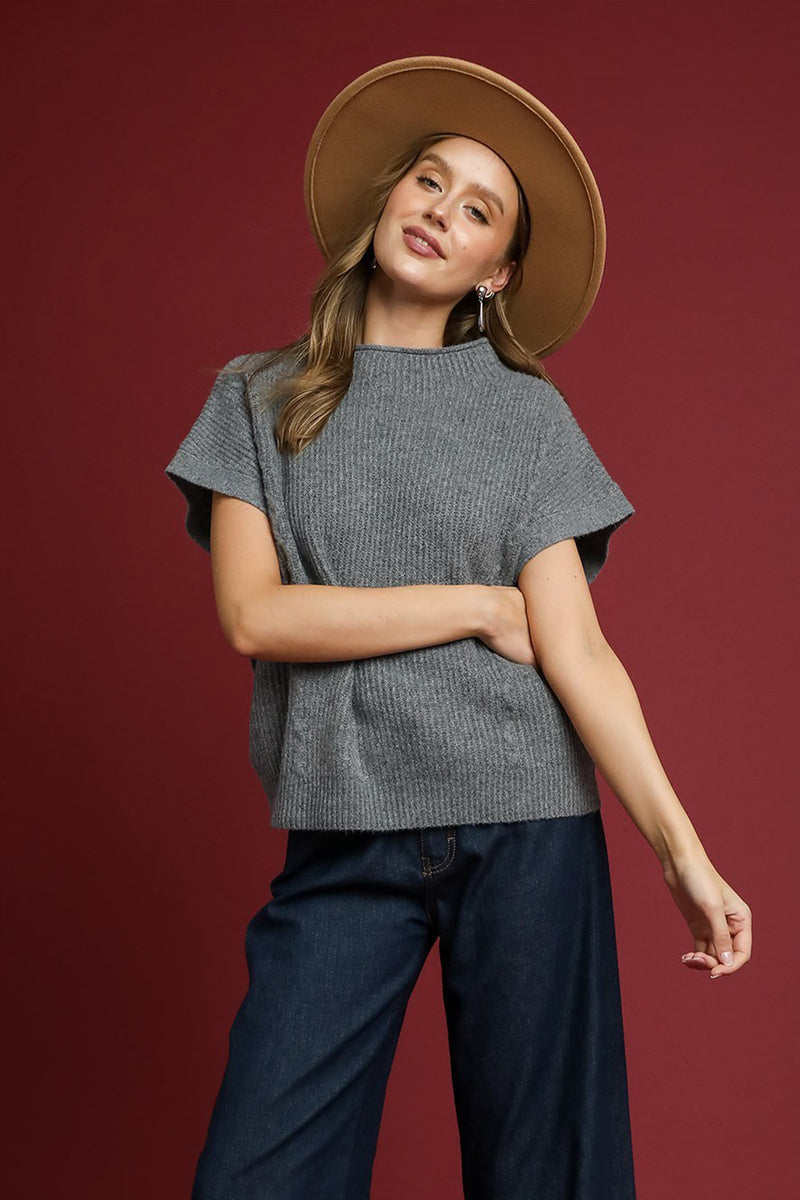 Knit Sweater Vest Top in Grey