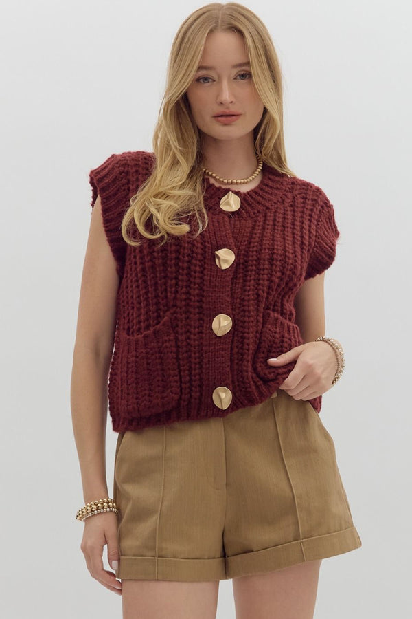 Knit Sleeveless Vest - Burgundy