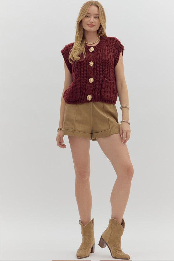 Knit Sleeveless Vest - Burgundy
