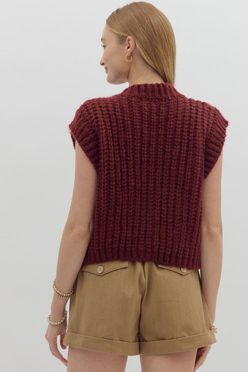 Knit Sleeveless Vest - Burgundy