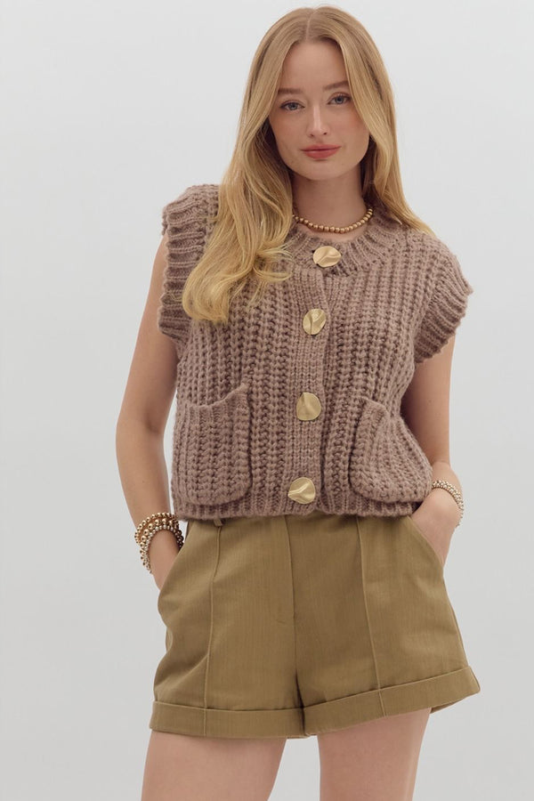 Knit Sleeveless Vest - Mocha Mousse