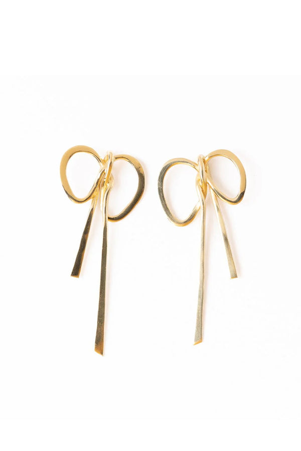 Katie Large Ribbon Bow Post Earrings Brass