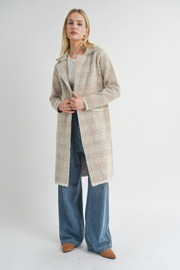 Marca Houndstooth Coat in Ivory Brown