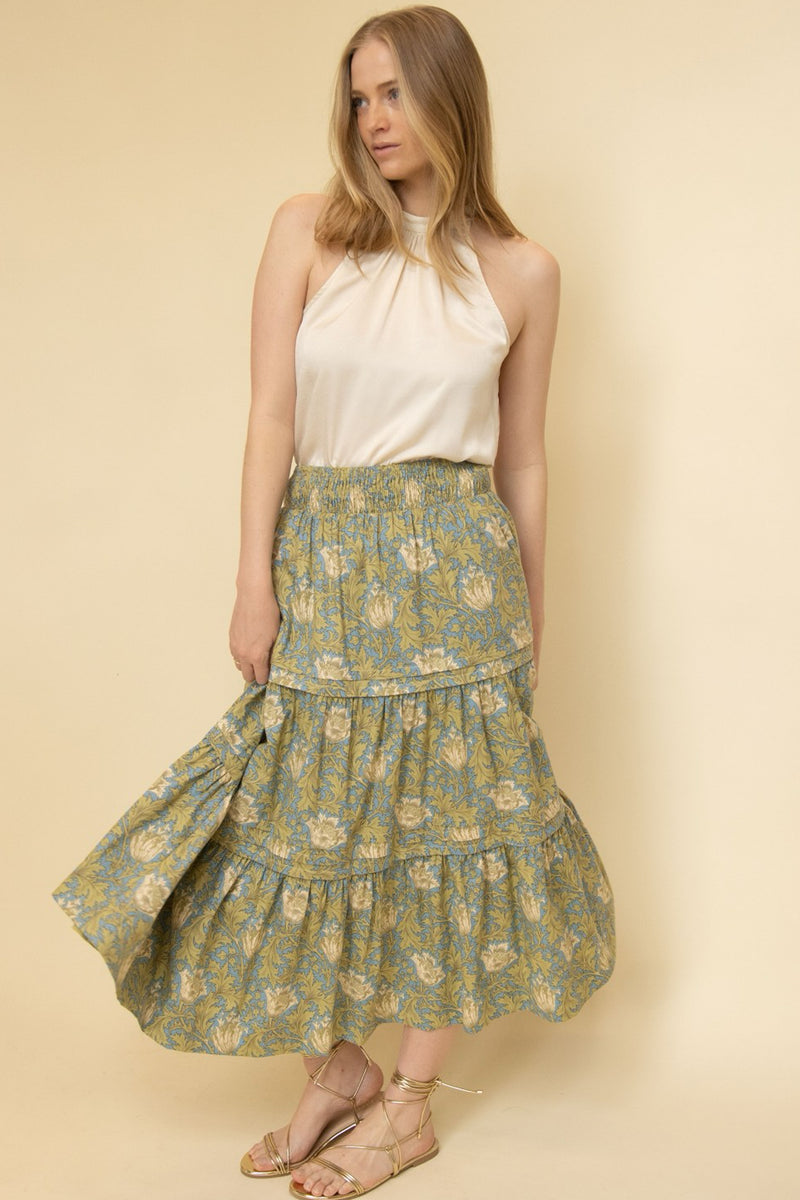 Moss Slate Floral Tier Skirt