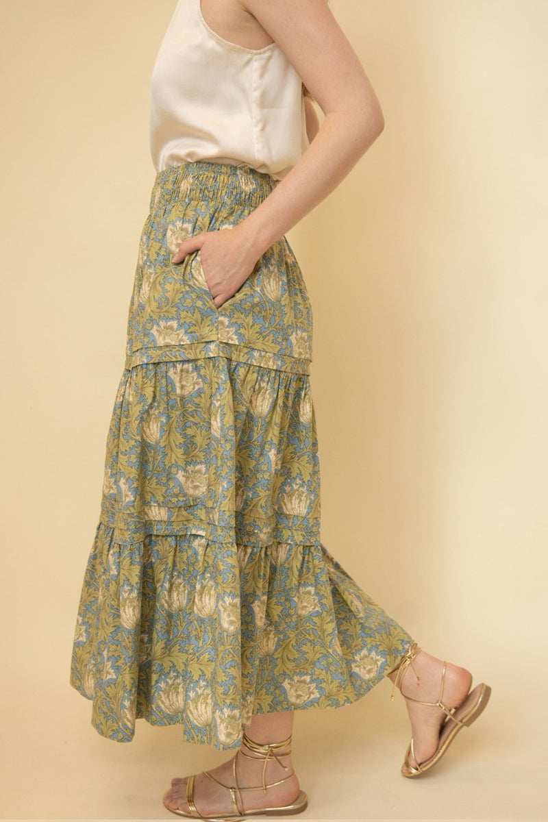 Moss Slate Floral Tier Skirt