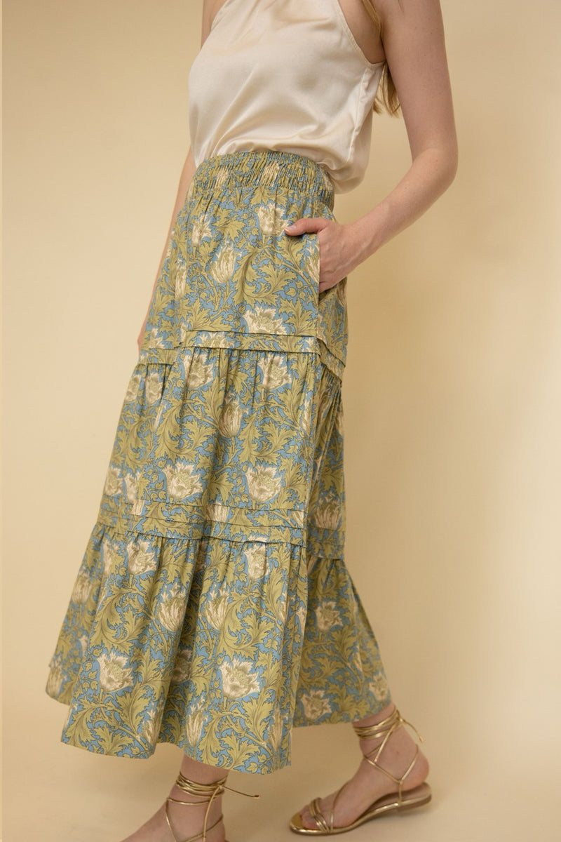 Moss Slate Floral Tier Skirt