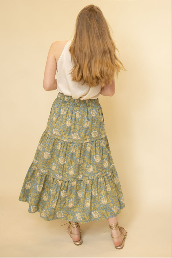 Moss Slate Floral Tier Skirt