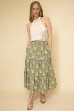 Moss Slate Floral Tier Skirt