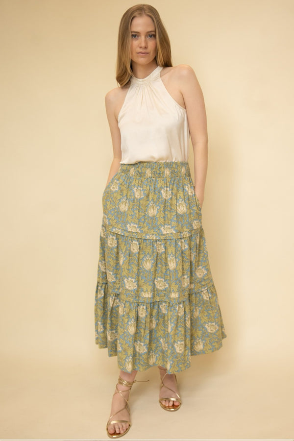 Moss Slate Floral Tier Skirt