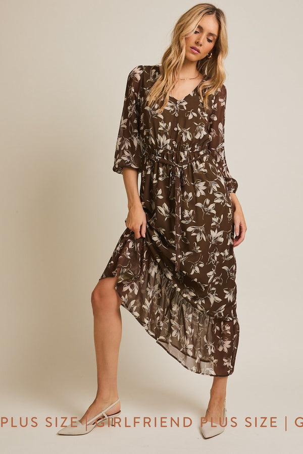 Olive Floral Dress in Plus Size