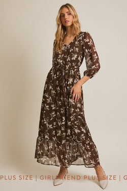 Olive Floral Dress in Plus Size