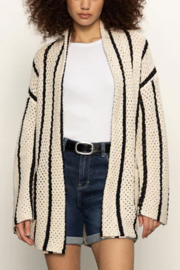 Openwork Beach Cardigan in Chalk and Black