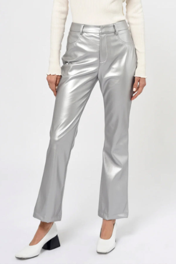 Paz Vegan Leather Pant in Silver