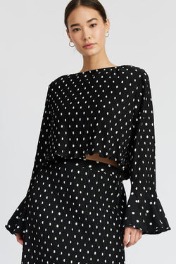 Wave Pleated Dot Blouse with Pearl Detail