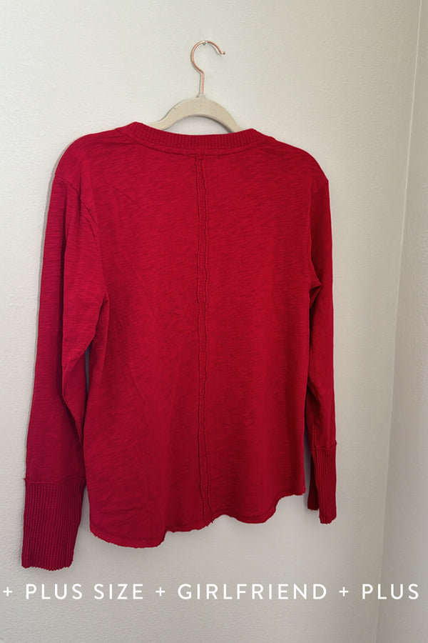 Long Sleeve Waffle Top in Ruby Red