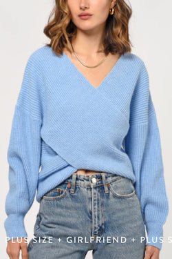 Rina Ice Blue Cross Front Sweater