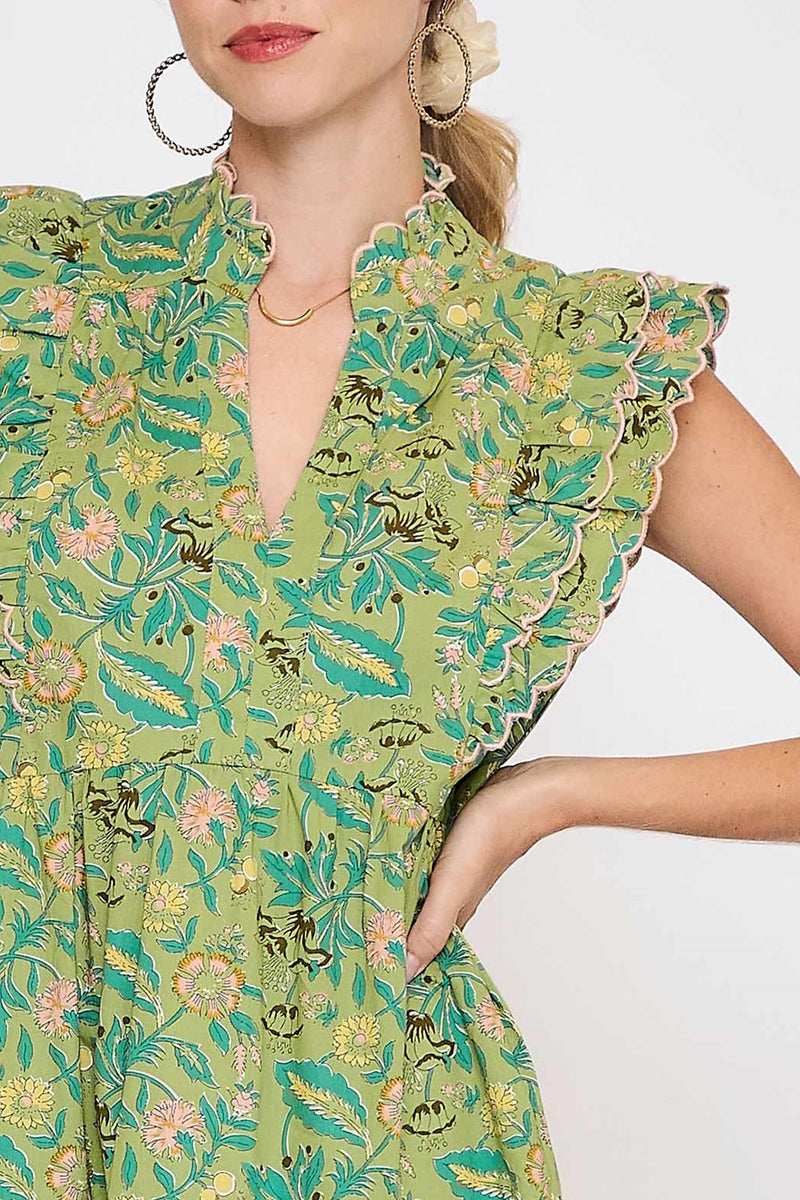 Sage Floral Midi Dress