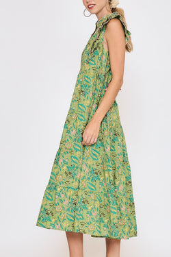 Sage Floral Midi Dress