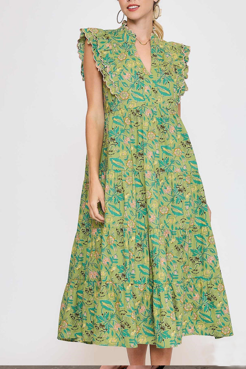 Sage Floral Midi Dress