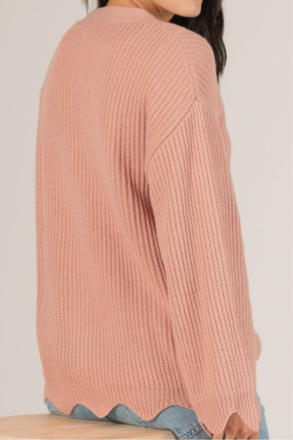 Scalloped Hem Cardigan - Rose