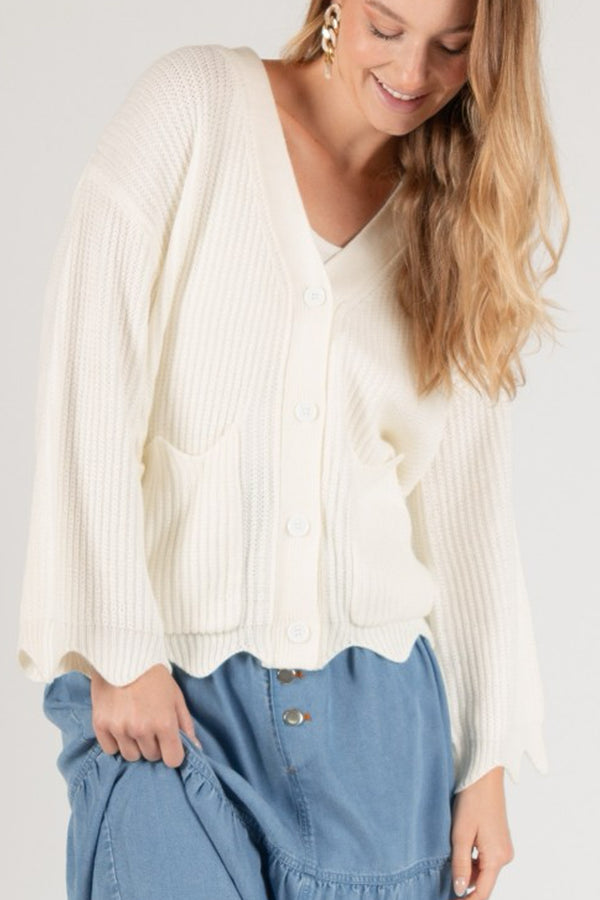 Scalloped Hem Cardigan - Ivory