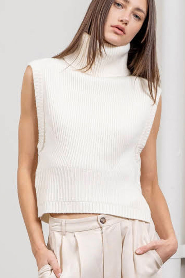 Sleeveless Turtleneck Sweater in Ivory