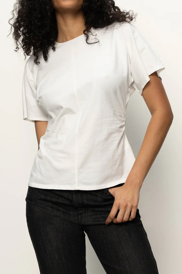 Shirred Waist Dolman Tee in White