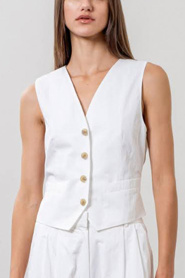 Button Front Sleeveless Vest