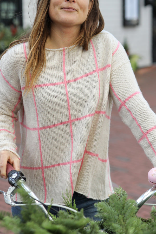 Pink & Taupe Window Pane Sweater