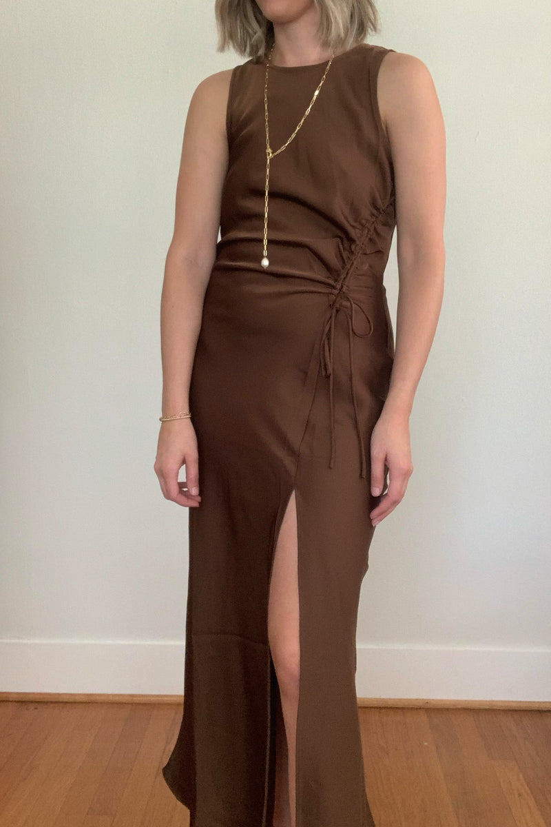 Chocolate Satin Ruched Dress