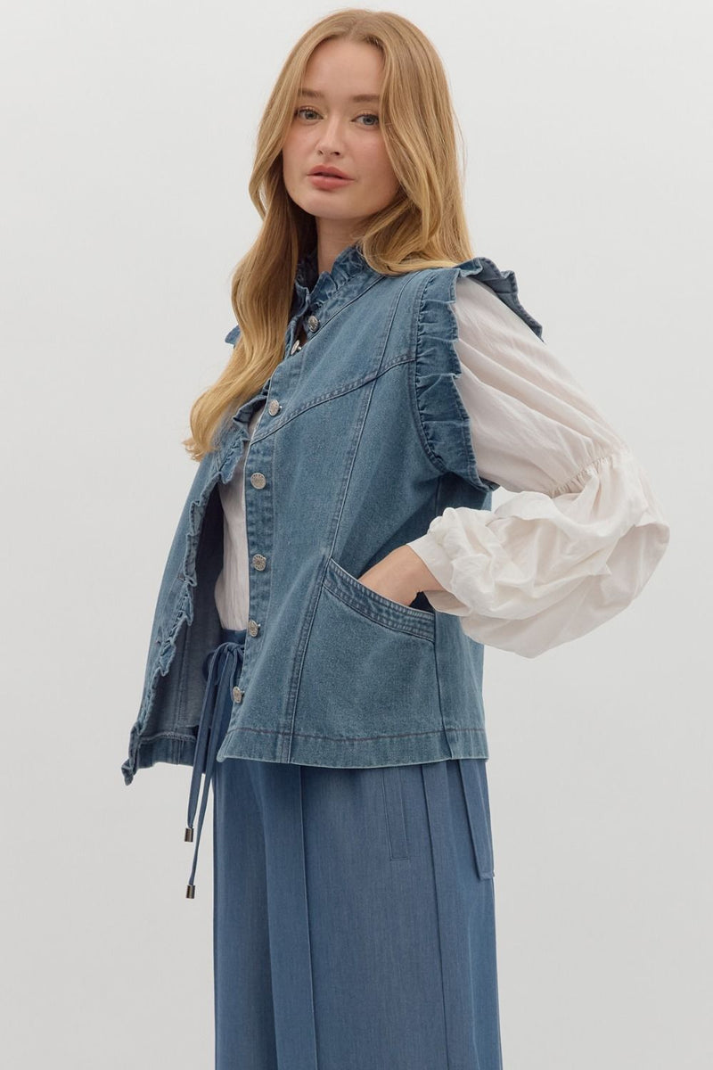 Denim Ruffle Vest
