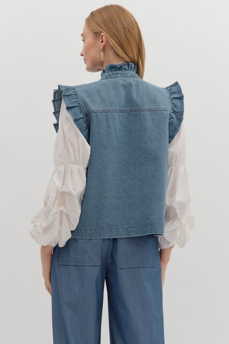 Denim Ruffle Vest